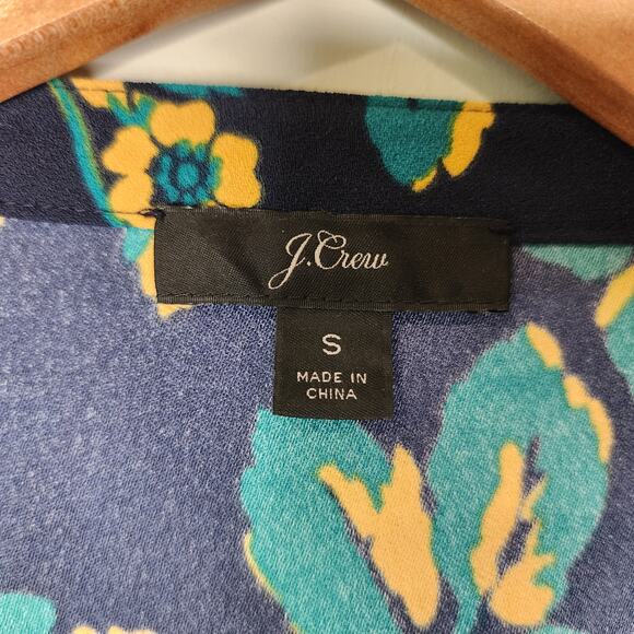 J. Crew Drapey Crepe Floral Wrap Blouse Women's S Navy Yellow V-Neck Top - Picture 5 of 8